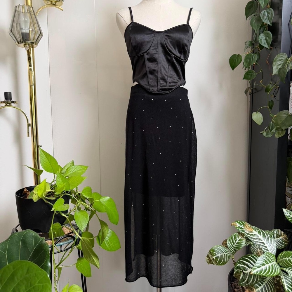 Bold Elements Black Sheer Overlay Sequin Midi Skirt Womens Large New With Tags
